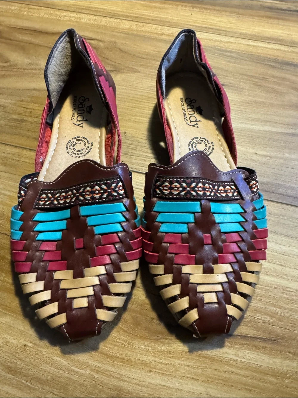 Multicolor Braided Leather Huarache Flats - Turquoise, Burgundy & Tan (multi)
